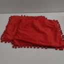 Throw Pillow Covers 16x16 Red: 2 Pack Cozy Soft Pom-poms Velvet Square Decorative Pillow Cases for Farmhouse Home Decor