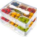 2 PCS Divided Serving Tray with Lid and Handle, 9 Compartments Snacks Box, Snack Box Charcuterie Container for Portable Snack Platters, Fruits, Travel, Party, Picnic