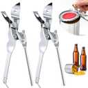 2 Pack Can Opener Manual, Safety Commercial Smooth Edge Can Opener, Heavy Duty Stainless Steel Hand Held Canned Open, Small Side Cut abrelatas, Multifunctional Bottle Open for Camping, Kitchen