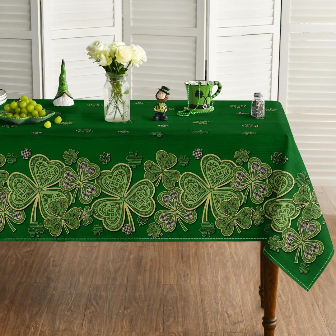 Horaldaily St. Patrick's Day Tablecloth 5270 Inch Rectangular, Green Shamrock Celtic Knot Relief Style Washable Seasonal Table Cover for Party Picnic Dinner Decor