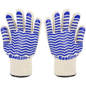 BBQ Grill Gloves, Extreme Heat Resistant Oven Gloves, Silicone Non-Slip Oven Mitts with Fingers, for Barbecue, Grilling, Cooking, Baking-1 Pair(Blue)