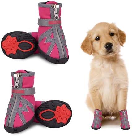 Dog Shoes for Small Dogs Winter Snow Dog Booties Open with Zips and Rugged Anti-Slip Sole Paw - Reflective Hiking Pet Dog Boots - Protectors Comfortable Suitable for Medium Dogs