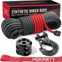 Synthetic Winch Rope Kit - 1/4" x 50' 10000 lbs Synthetic Winch Cable for ATV UTV Off-Road Vehicles with Forged Hook, Rubber Stopper, Protective Sleeve and Safety Pull Strap - Grey