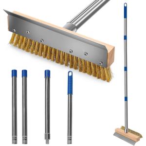 Pizza Oven Brush, Brass Wire Brushes with Scraper and Detachable 60.2inches Long Handle for Commercial Pizzaoven Cleaning, Kitchens Cleaning Brush for Restaurants, BBQ Shelf, Fireplace