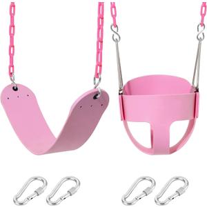 Pink Swing Set - Heavy Duty Toddler High Back Full Bucket Swing Seat - Swing Set Accessories