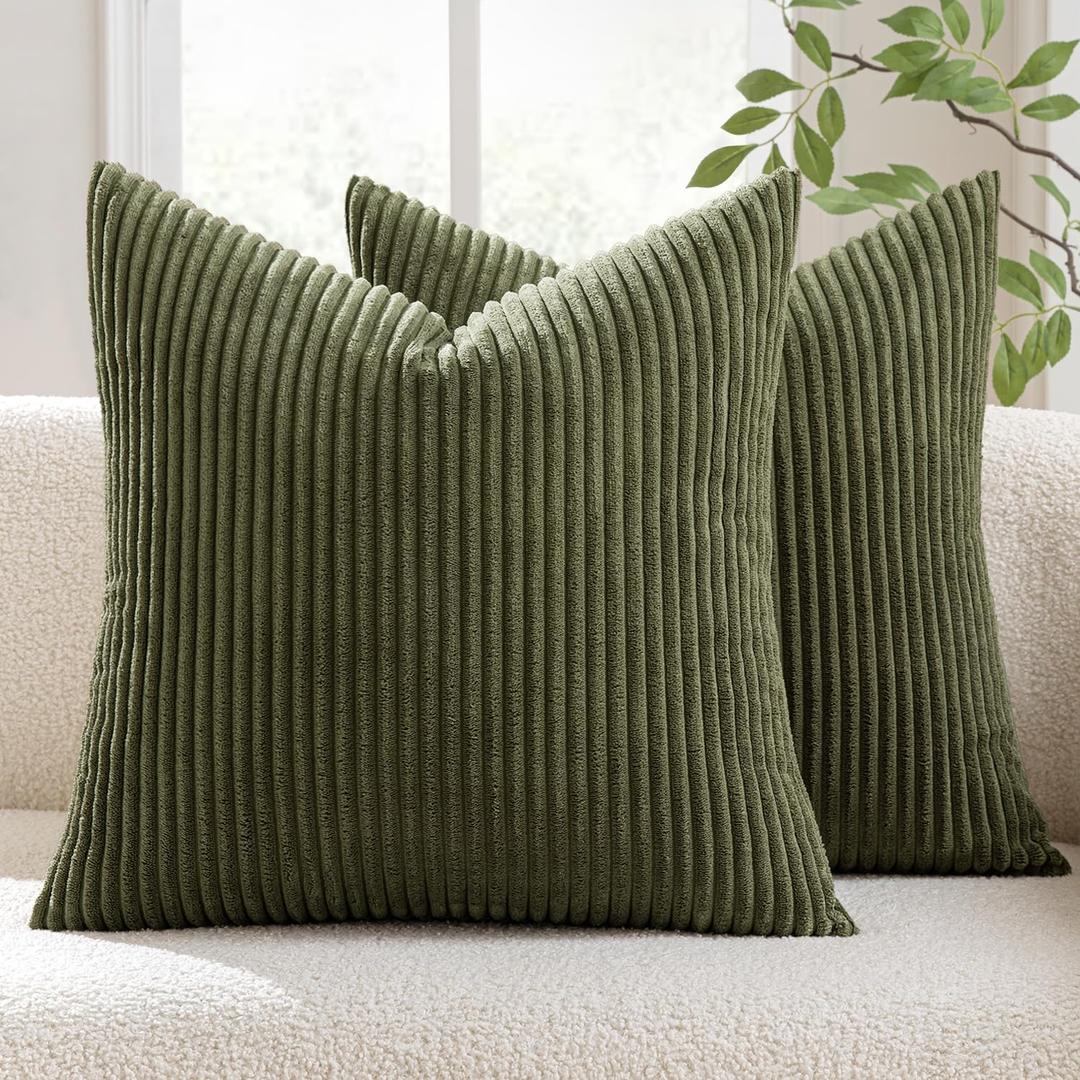 MIULEE Pack of 2 Pillow Covers Soft Soild Decorative Square Throw Pillow Covers Set Cushion Cases Pillowcases for Sofa Bedroom Car 18 x 18 Inch 45 x 45 Cm Olive Green
