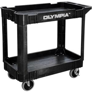 Olympia Tools 2 Shelf Black Rolling Utility Cart - Supports Up to 500 lbs, Comfort Handle - Heavy Duty Carts With Wheels - Great for Warehouse, Garage, Manufacturing, Cleaning