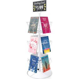 Greeting Card Display Stand Rotating Rack Holder, for Postcard Sticker Retail, Metal White