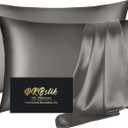 Silk Pillow Cases 2 Pack, Mulberry Silk Pillowcases Standard Set of 2, Smooth, Anti Acne, Beauty Sleep, Both Sides Natural Silk Satin Pillow Cases for Women 2 Pack with Zipper for Gift, Dark Gray