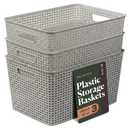 BINO | Plastic Storage Baskets, 22 Liter - 3 Pack, Natural Grey | THE WOVEN COLLECTION | Storage Basket for Shelves | Woven Storage Baskets for Organizing Bins | Pantry Shelf Organizer | Container Bin