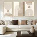 BINCUE Beige Neutral Canvas Wall Art Framed Geometric Abstract Wall Decor Mid Century Modern Artwork Wall Decor for Living Room Bedroom Office 16"x24" Set 3 Gift