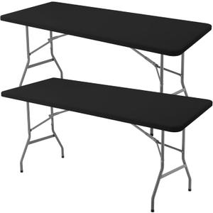 Fitted Table Cloth Rectangle Table 42x72 Inch-2 Pack Black Elastic Spandex Table Cover-Small Stretch Folding Table Cloths Topper Cap for Kitchen Dining Picnic Patio Outdoor Party Tables