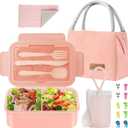 Bento Lunch Box for Kids, Lunch Box Leak-proof for Girls Boys Adults Teens School, Lunch Containers Durable with Lunch Bag, Cup, Spoon, Forks, Dishcloth (Pink Set)