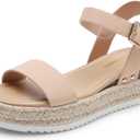 DREAM PAIRS Women's Platform Espadrilles Wedge Sandals, Comfortable Open Toe One Band Sandals for Women Dressy Casual Summer (8, Nude)