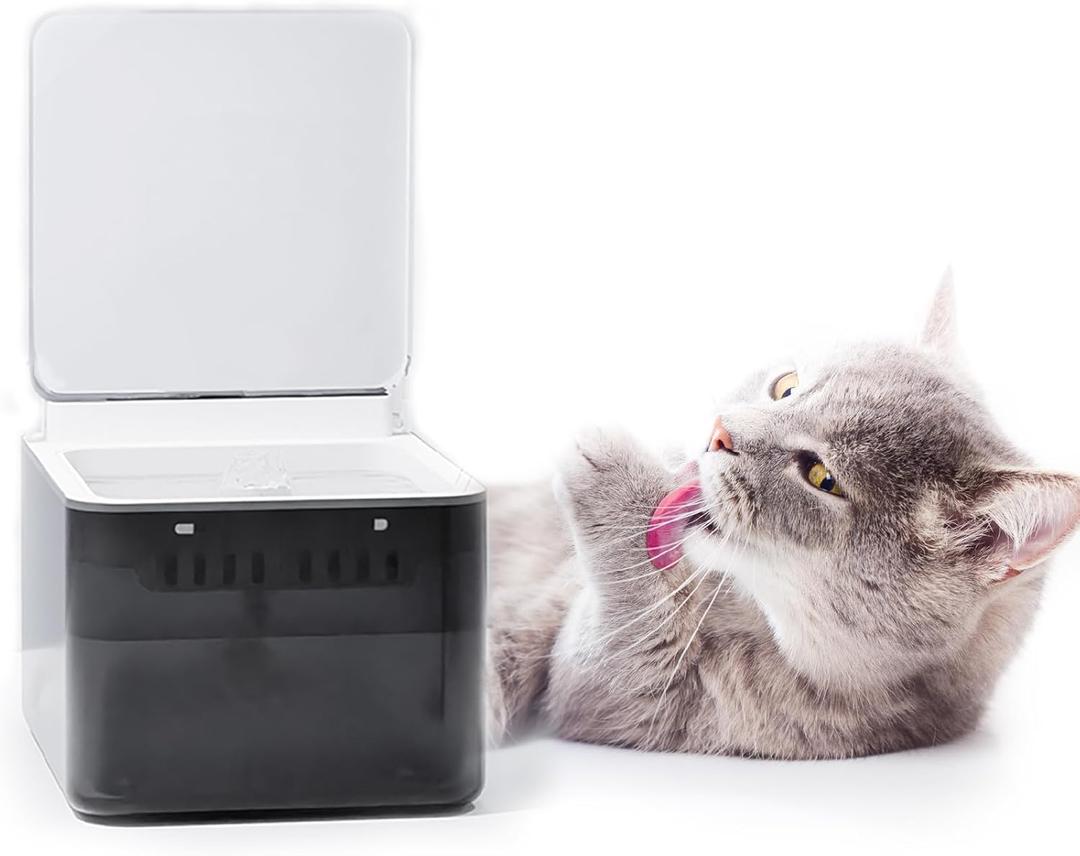 Wireless Pet Water Dispenser with Lid, 101oz/3L Automatic Water Dispenser for Cats, Dog, Sensor Battery Operated Cat Water Fountain, Auto Pet Waterer No Spilling, Gifts for Cat Lovers
