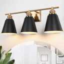 Black and Gold Vanity Light, 3 Light Bathroom Vanity Light Over Mirror with Metal Shade, 23 Inch Large Vanity Lights for Bathroom Modern Wall Sconce Lighting, BD015-3-BK