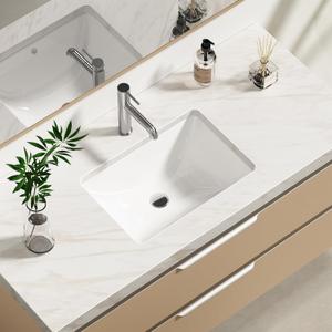 Enbol Undermount Bathroom Sink Rectangle 18x13 Inch White Ceramic Vessel Sink Under Counter Lavatory Vanity Vessel Sink with Overflow ECU1611
