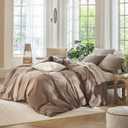 MooMee Bedding Duvet Cover Set 100% Washed Cotton Linen Like Textured Breathable Durable Soft Comfy (Solid Brown, Queen 90"x90")