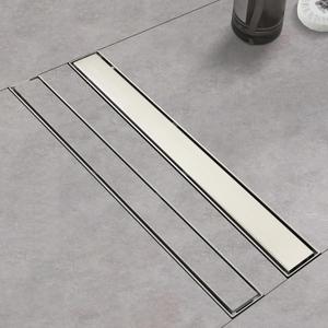 Linear Shower Drain 32 Inch Brushed 304 Stainless Steel Rectangle Shower Floor Drainwith Reversable Tile-inPattern Drain Cover & Hair Catcher, Adjustable Feet