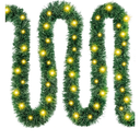 39.4FT Prelit Christmas Garland with Lights, 150 Warm Artificial Lighted Tinsel Pine Garlands for Decoration Christmas Xmas Winter Garland for Mantle Door Stairs Party Indoor Outdoor Home Decor