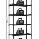 6-Tier Storage Shelves with Plastic Connectors – Metal Shelf Organizer for Pantry, Closet & Bathroom, Space-Saving Sturdy Shelving Unit Rack, Black， 17.3" x 12.8" x 70.9"