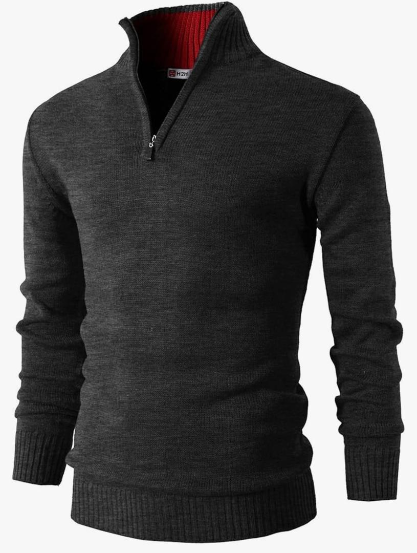 H2H Mens Quarter Zip Pullover Sweater Casual Slim Fit Polo Sweater, L