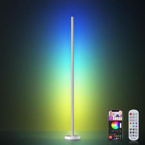 OIYN Smart RGBICW LED Corner Floor Lamp - 16 Million DIY Colors, 68+ Scenes, Music Sync, App & Remote Control, Color-Changing Ambient Lighting for Living Rooms, Bedrooms, and Gaming Rooms, White