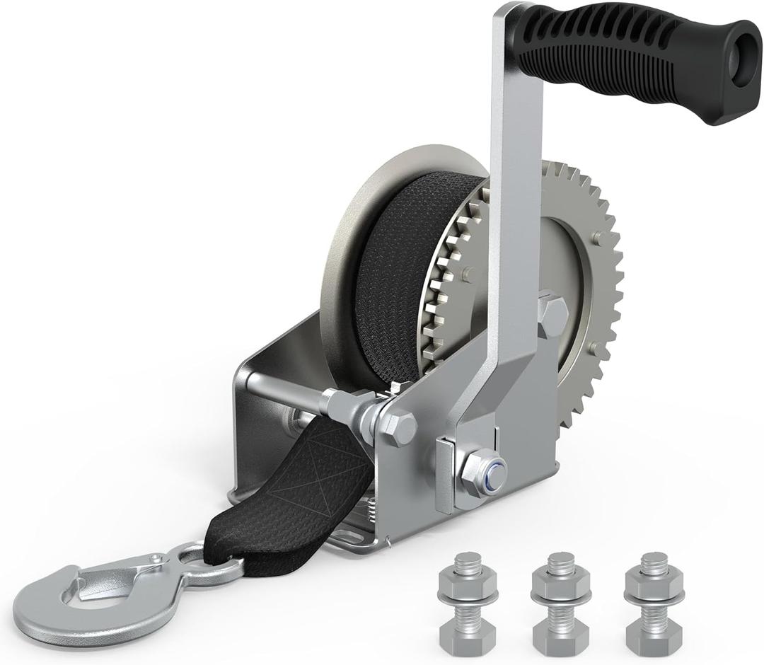 Boat Trailer Winch for Trailers, 1600 LB Heavy Duty Hand Manual Winch with 26FT Strap & Hook, Boat Accessories for Boat and Jet Ski Trailer