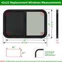 RV Window for Cargo Trailer,42" W x 22" H RV Window Replacement for Camper Travel Trailer Cargo Van,Horizontal Sliding with Trim Ring Fit 15/16" or 1-3/8" Thick Wall,Allow Error 1/16",DOT Approved