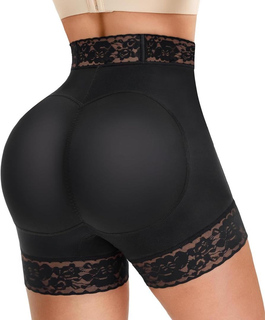Nebility Butt Lifting Panties Tummy Control Shapewear for Women Lace Mid-Waist Butt Lifting Shapewear Shorts (Medium, Black)