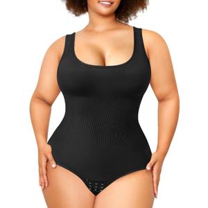 Nebility Plus Size Bodysuit Shapewear Tummy Control Body Shaper for Women Seamless Body Suit Sleeveless Going Out Tops (1X, Black Plus Size)