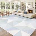 Washable Rug 9x12 Area Rugs: Modern Geometric Area Rug for Living Room Non-Slip Neutral Soft Carpet Low Pile Stain Resistant Indoor Rugs for Bedroom Nursery Dining Room Office (Light Blue, 9'X12')