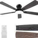 52 Inch Ceiling Fans with Lights, Indoor Flush Mount Ceiling Fan with Remote Control, 6 Speeds DC Reversible Motor, Timing, LED Dimmable, Modern Ceiling Fan for Bedroom Living Room