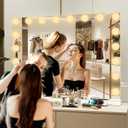 ROLOVE 32"x24" Hollywood Vanity Mirror with Lights, 15 Dimmable LED Bulbs, 3 Color Modes, 10X Magnification, USB Charging Port, Tabletop or Wall-Mounted
