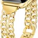 JR.DM Gold Watch Bands for Women Compatible with Apple Watch 41mm 38mm 42mm(S10/11) Stylish Western Adjustable Metal Steel Chain Bracelet for iWatch Series 11/10/9/8/7/6/5/4/3/2/1 SE 3/2/1 Ultra 3/2/1