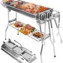 Portable Charcoal Grill, Folding Barbecue Grill with Storage Shelf, 39" x 13.39"x 27.56" Stainless Steel BBQ Smoker Barbecue Tool Kits for Outdoor Cooking Camping Hiking Picnics Backpacking (Large)