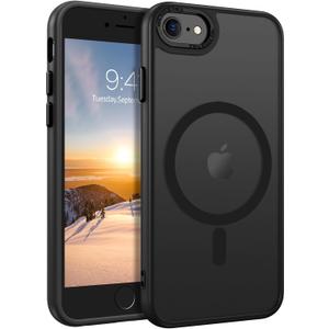 GUAGUA for iPhone SE 2022/2020 Case, Magnetic Phone Case for iPhone 6/6S/7/8, Compatible with MagSafe Translucent Matte Skin Feeling Shockproof Case iPhone SE 3rd/2nd 4.7'' for Men Women Gift, Black