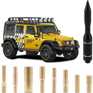 Car Truck Short Antenna with Screws Adapter, Aluminum Alloy Antenna Replacement, 5.7x0.8inch Highly Durable Wash-Proof Antenna, Automobile Exterior Accessories for Pickup SUV Vehicles (Black)
