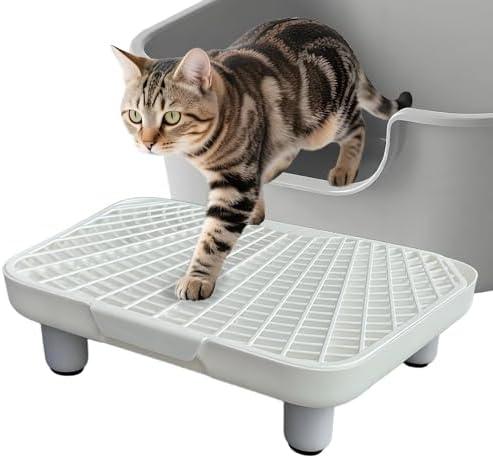SpaceTime Elevated Cat Litter Trapping Mat with Double-Layer Design,Detachable Cat Ramp/Step/Catcher Litter Box Mat for Floor,Non-Slip Kitty Pads for Indoor Kittens & Senior Cats,Easy to Clean (White)