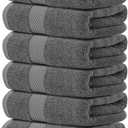 White Classic Luxury Hand Towels for Bathroom-Hotel-Spa-Kitchen-Set - Circlet Egyptian Cotton - 16x30 Inches - Set of 6 (Dark Gray)