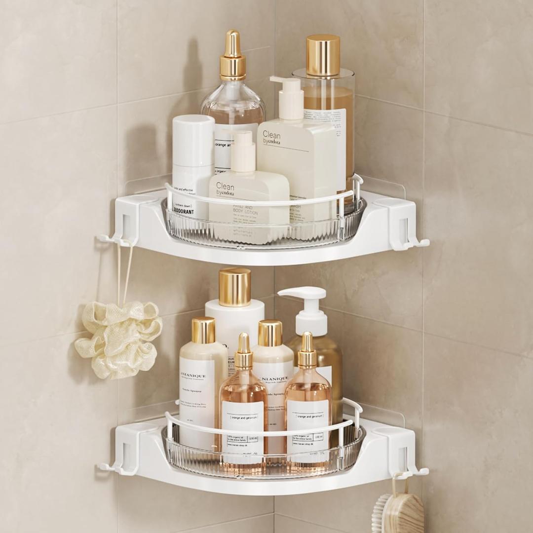 Corner Shower Caddy360 Lazy Susan Rotating Corner Shower Shelf2Pack Shower Organizer with Hooks for Bathroom Storage, No Drilling Wall Mounted Shower Storage,Kitchen Corner Organizer Storage