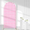 Pink White Gingham Arch Backdrop Covers, 6 Ft Pink Stretchy Arch Backdrop Stand Covers, Photography Background Plaid Arch Stand Covers for Wedding Birthday Baby Shower Party Decor