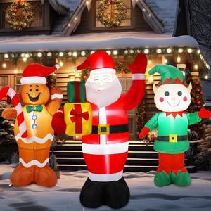 3 Pack 5 ft Christmas Inflatable Santa Claus Gingerbread Man Elf Decor Lighted Blow up Christmas Yard Decoration with Built in LED Lights for Outdoor Yard and Patio Lawn Decorations