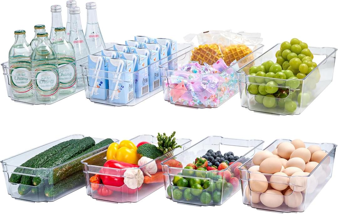 JollyPack 8 Pack Clear Plastic Storage Bins, Pantry Organizers and Storage with Handles, Clear Storage Containers for Fridge, Kitchen, Cabinet, Bathroom and Office (8pack 12.5"Lx 6.4"W x 3.35" H)