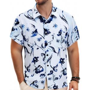 TUNEVUSE Mens Short Sleeve Hawaiian Shirts Button Down Aloha Tropical Shirt Casual Beach Clothes, XL