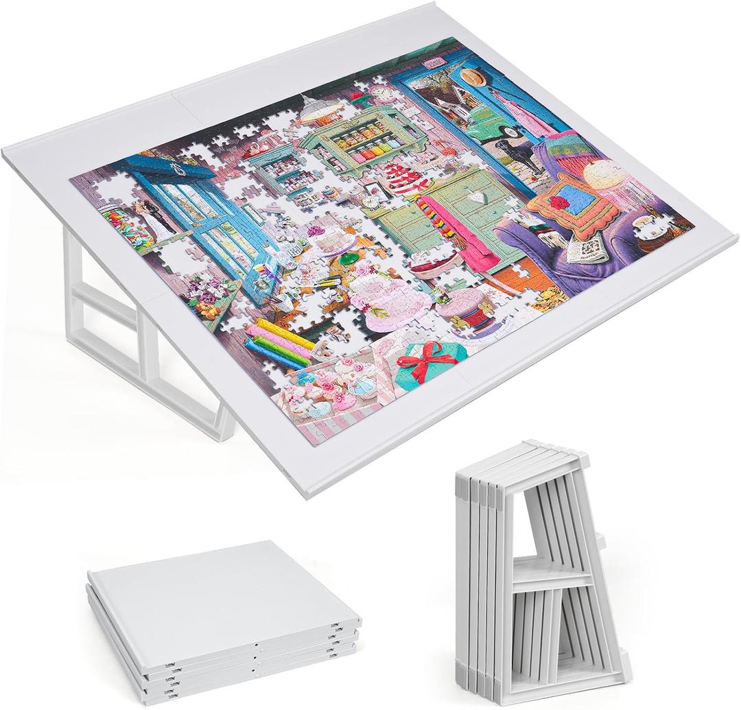 WELGEE 1000-Piecce Tilting Puzzle Board with Stand, 31 x 24 Lightweight Portable Puzzle Table for Adults & Seniors, DIY Customizable Puzzle Accessory Only 3.5 lbs (White), 1000 - Piece