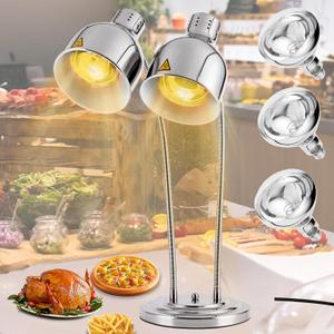 Food Warmer Lamp Heat Lamp with Bulbs for Food Heating Lamp Commercial Food Buffet Warmer Lamp Restaurant Food Service (Silver)