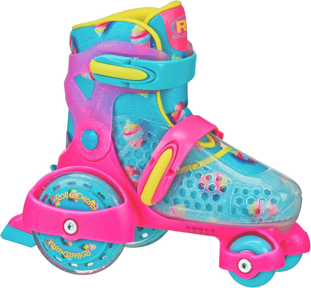 Fun Roll Beginner Roller Skates by Roller Derby, Adjustable Sizing, Skates for Kids, Toddlers, Boys, Girls (Medium (11-2), Ice Cream)