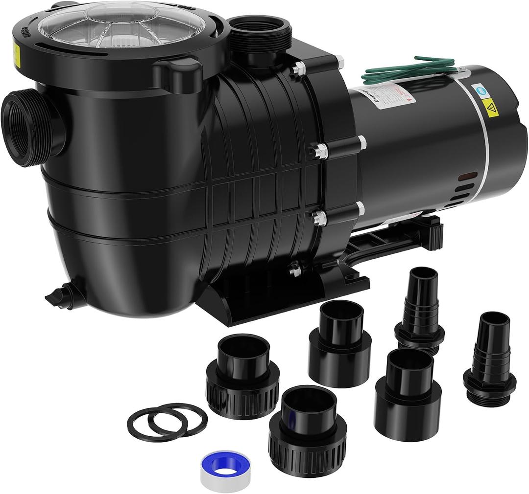Pool Pump Above Ground/Inground, 2 HP 6900GPH Powerful Selfpriming Pool Pumps for 15,000-31,000 Gallons Pools, Dual Voltage Swimming Pool Pump with Strainer Basket & Drain Plug (2.0HP)