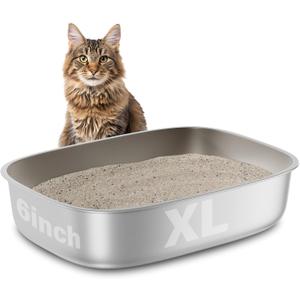 Stainless Steel Litter Box, 22.8x16.5"x6" Oval Stainless Steel Cat Litter Box Extra Large, XL Metal Litterbox for Big Cats, Non Stick Surface, Easy to Clean